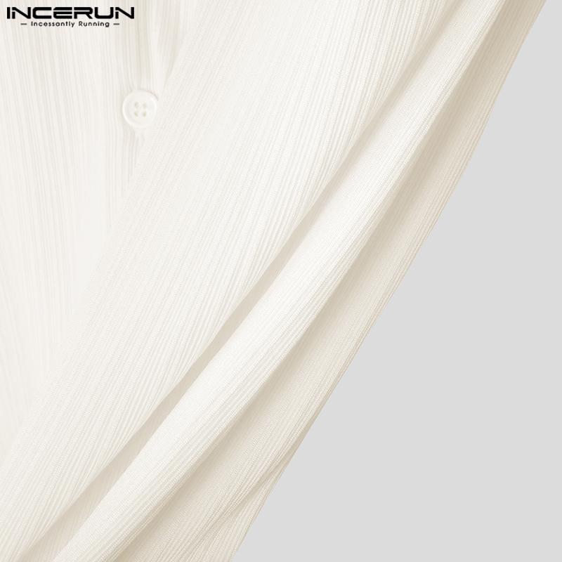 INCERUN Oversized Men Lapel V Neck Stitching Casual Summer T-shirts Tops