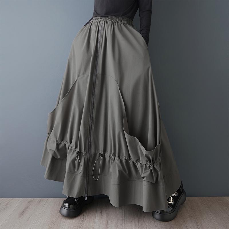 

Spring/Summer Women s Plus Size Japanese Style Zipper Patchwork Long Skirt - Fashionable, Loose, and Slimming. One Size