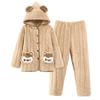 Winter three-layer padded coral fleece pajamas women's winter thickened hooded warm flannel cartoon loungewear women's