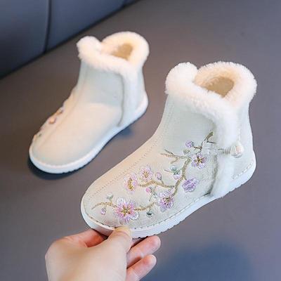 Παιδικές Χειμερινές Κεντημένες Μπότες Χανφού 2024 - Παιδικά Παπούτσια με Βελούδινη Επένδυση