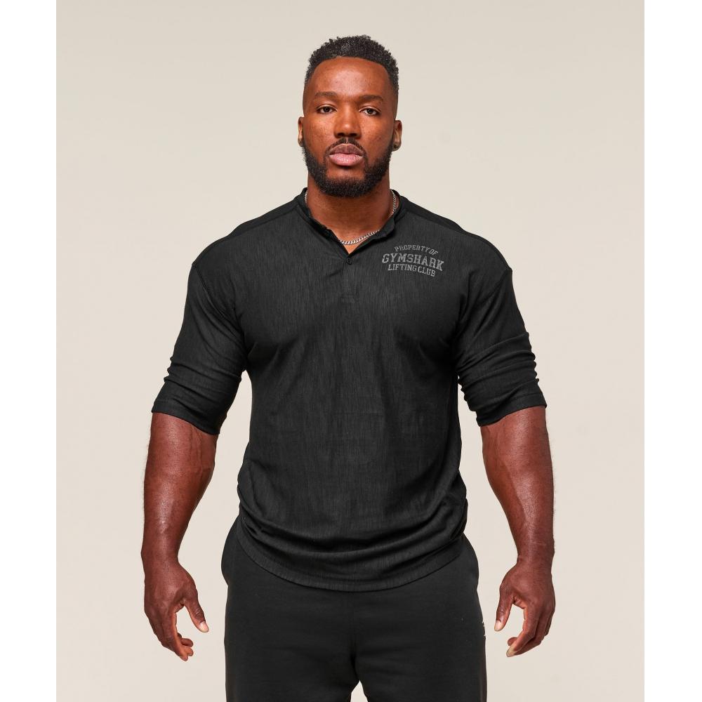 

Gymshark Lightweight Slub Textured 3 4 Henley Black A2c7a Bb2j XS