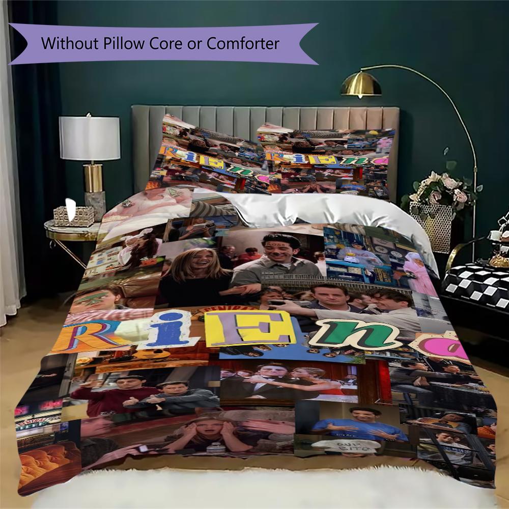 1PC Friends Theme Bedding Quilt Set Quilt Cover Pillowcase Home Decoration Birthday Gift (1 * Duvet Cover + 2 * Pillowcase, Without core)A8
