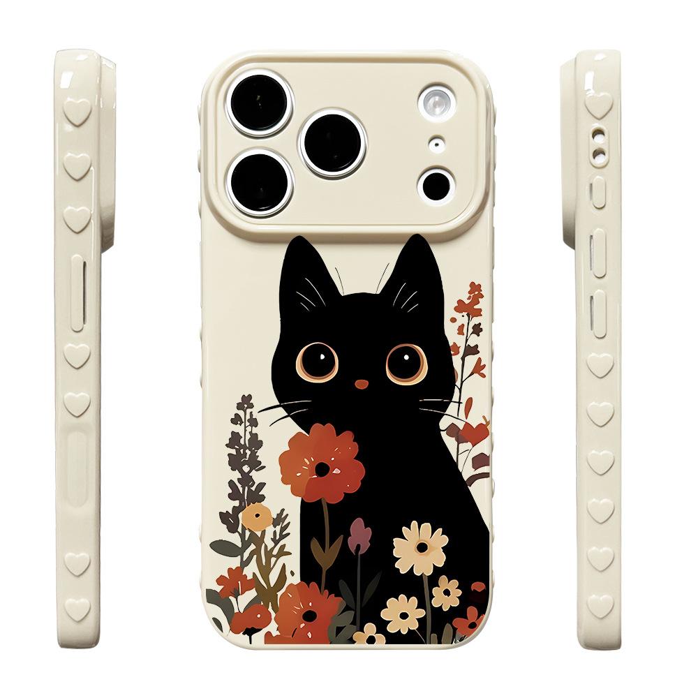 Black cat Huahua is suitable for anti-drop niche iPhone17Pro mobile phone case, new Apple 17/15 protective case silicone.