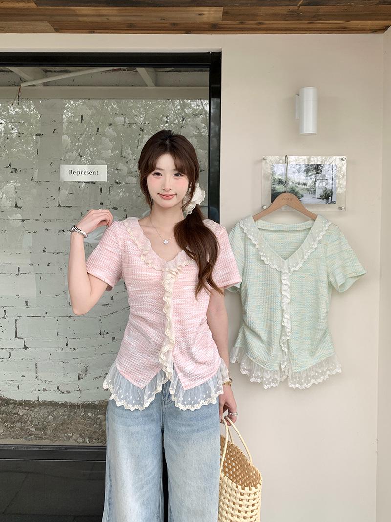 2026 Summer Plus Size Women s High-End Patchwork Lace Trim Top 3XL
