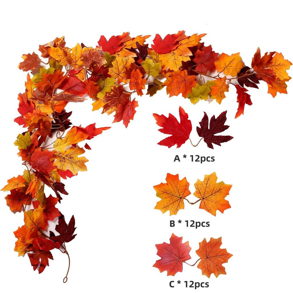 5.7 Feet Autumn Wreath Hanging Vine Maple Leaf Garland Fall Decoration For Home Christmas Wreath Wedding Decor Holiday Seasonal Decoration