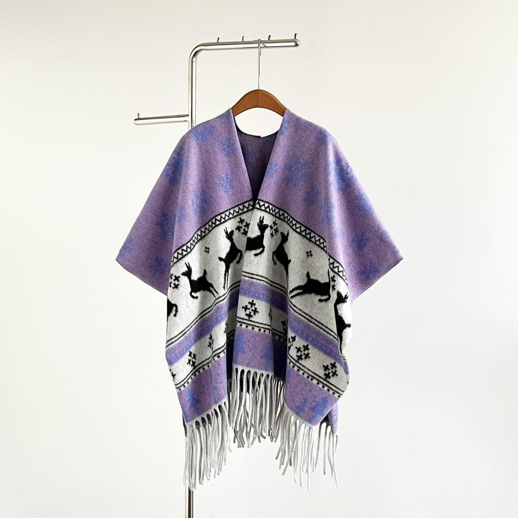 European & American Style Reindeer Snowflake Imitation Cashmere Double-Sided Thick Christmas Shawl for Women