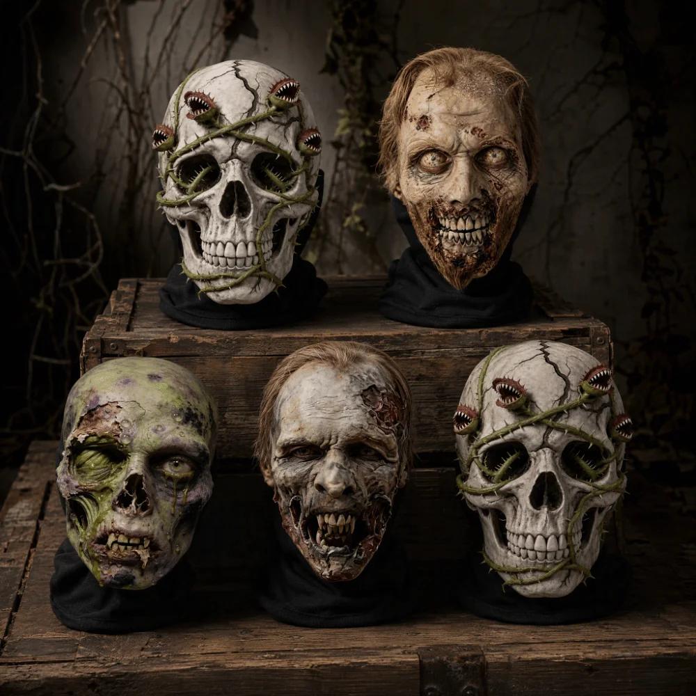 Maschera facciale completa in rete stampata 2D traspirante lavabile teschio zombie maschera comoda flessibile Halloween cosplay maschera scherzo