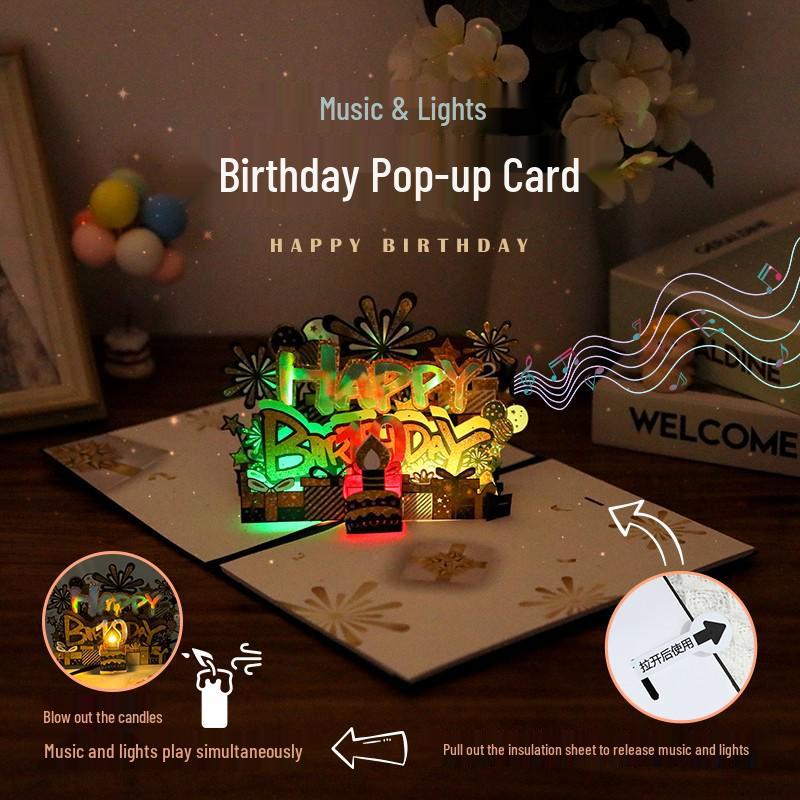 3D Custom Music Birthday Card with Recording, Handmade Gift Message "Add Oil"