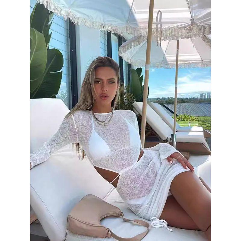 

round Neck Backless Long Sleeved Dress Crew Neck Backless Long Sleeves Dress White S