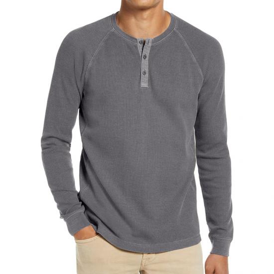 Spring Autumn Long Sleeve Tshirt Men Fashion Henry Collar Solid Color Casual Pullover Tops Mens Knitting Tees Man Clothing 2023