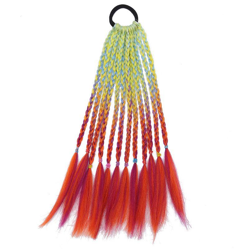 Children's Wig Dreadlocks Hair Accessories Bow Tie Style Colorful Braided Hair Ties Girls' Short Stage Cute Ombre Ponytail