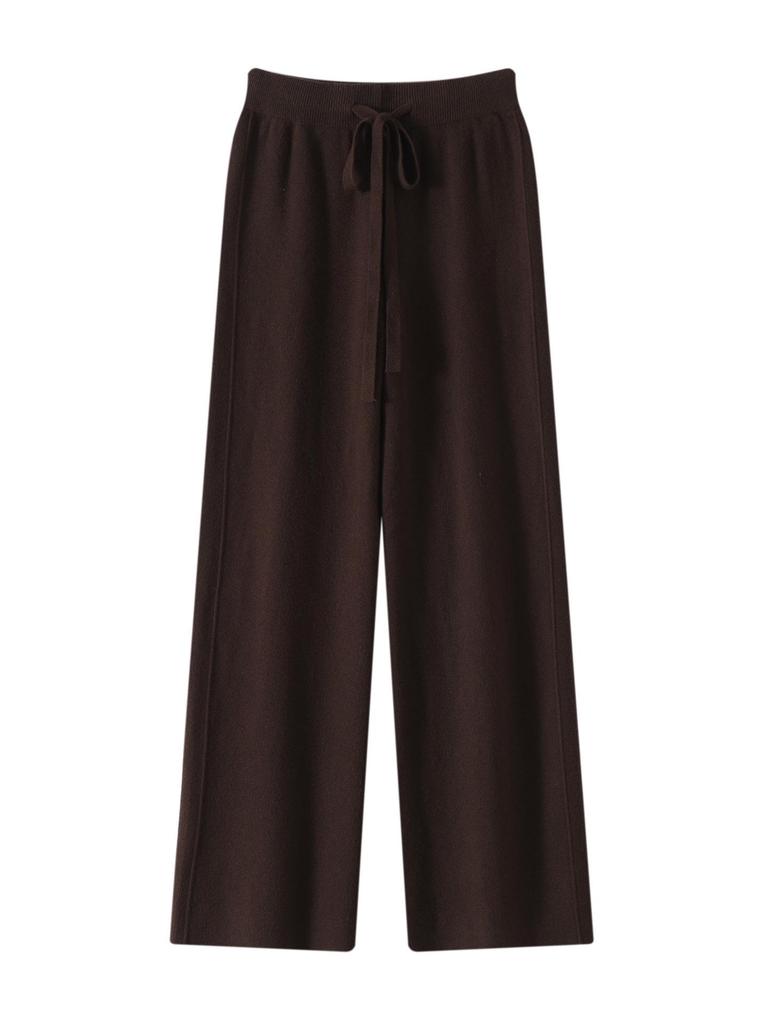 Women's Korean Style High Waist Wide-Leg Knit Pants - Autumn/Winter Fashion, Floor-Length, Straight-Leg Design