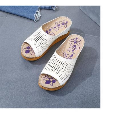Summer Trendy New Women's Cool Slippers Wedge Heel One-piece Laser Hollow Women's Large Size Mother Casual Shoes
