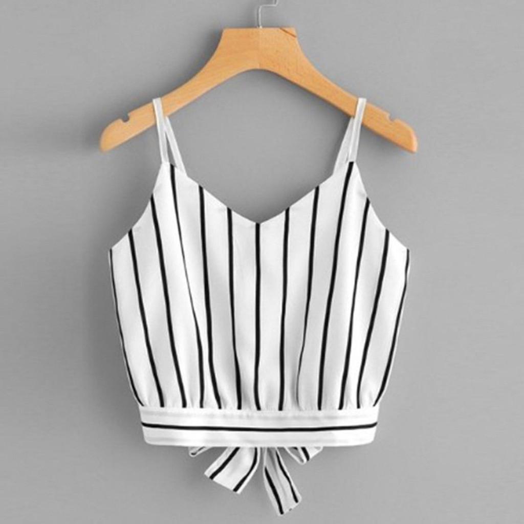 Canottino a V con Strisce e Fiocco per Uso Casual Estivo