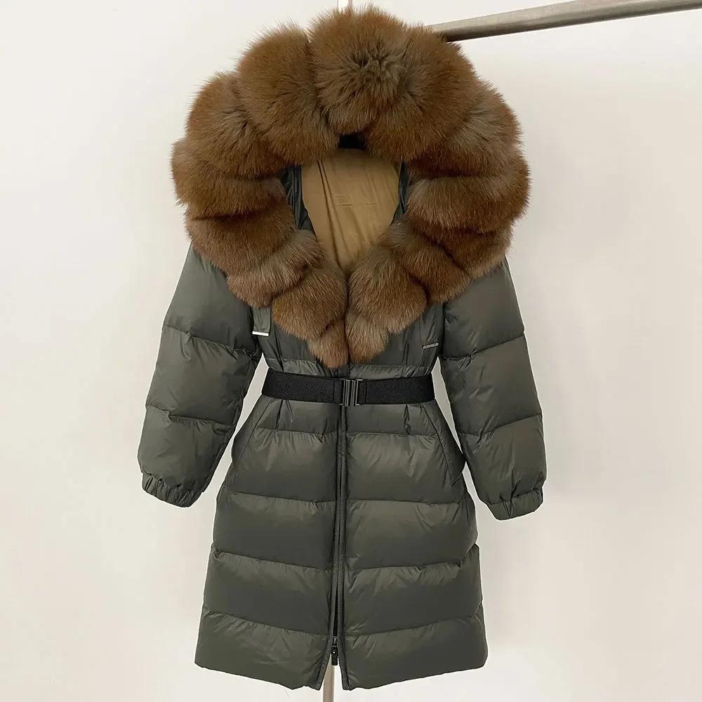 OFTBUY Moda Inverno Giacca Piumino 90% Imbottita con Piumino Collo in Pelliccia di Volpe Oversize Rimovibile Cucita Giacca Piumino Donna Abbigliamento Casual Largo