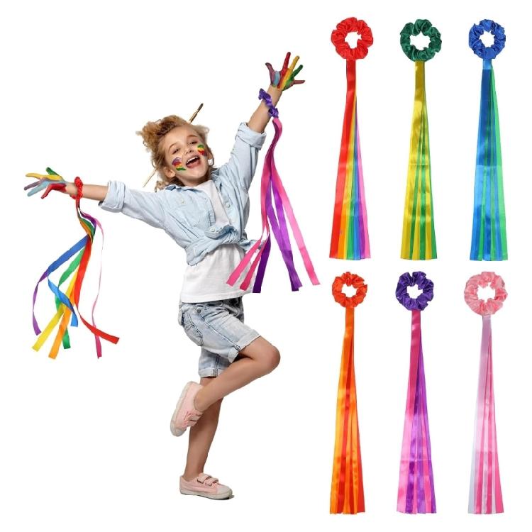 6Pcs Dancing Rhythm Wrist Streamers Gymnastics Dance Decorations Rainbow Dance Ribbons for Dance Shows, Music Classroom