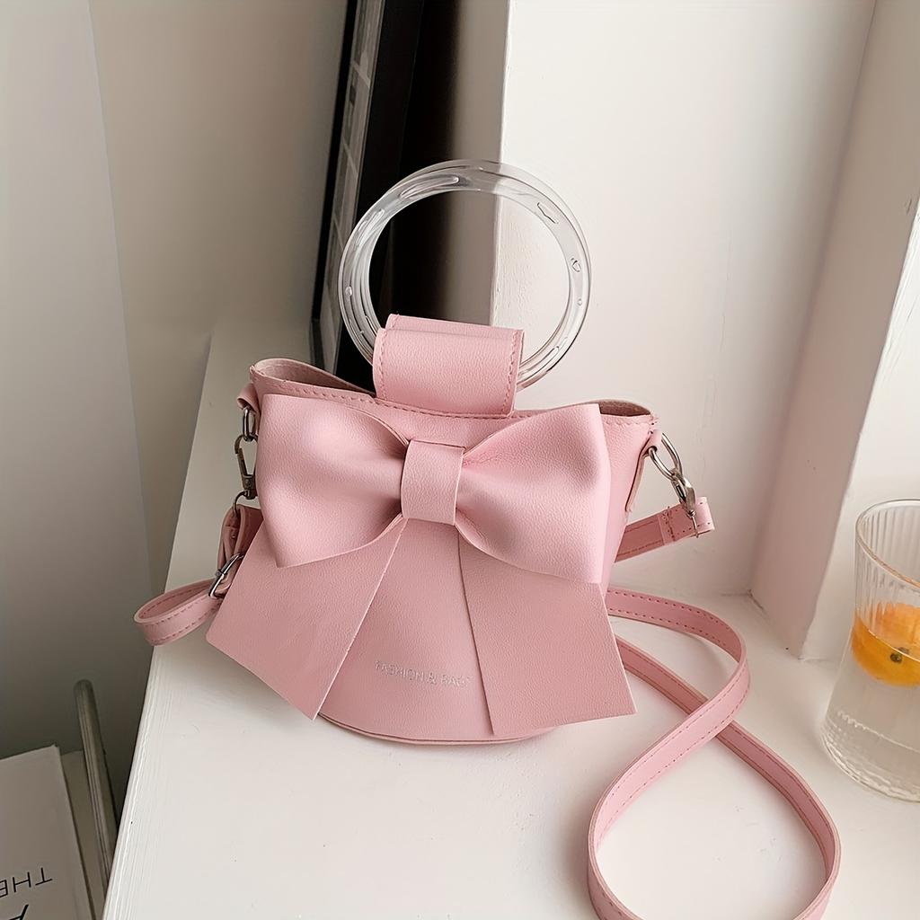 Stylish Women's Bucket Bag with Detachable Strap and Elegant Bow Accent Casual Shoulder Crossbody Bag