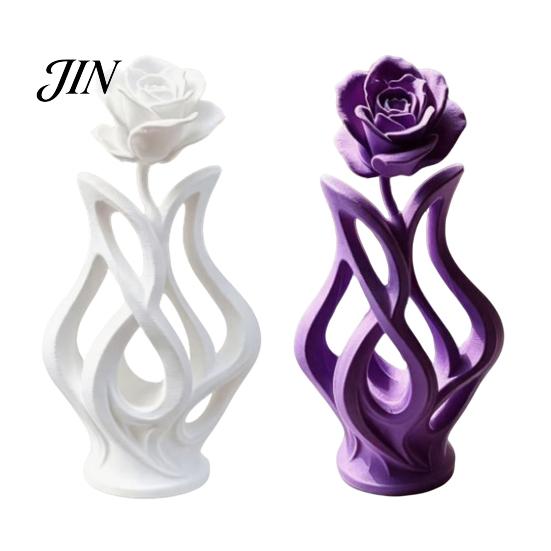 Modern Floral Art Decor 3D Printed Rose Sculpture, Hollow Vase Figurine with Matte Finish, One-piece Minimalist Desk for Living Room Entryway