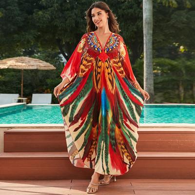 Beach Kaftans for Women Printed Maxi Dresses Cover Ups for Swimwear Summer Vacation Bathing Suits Factory Supply
