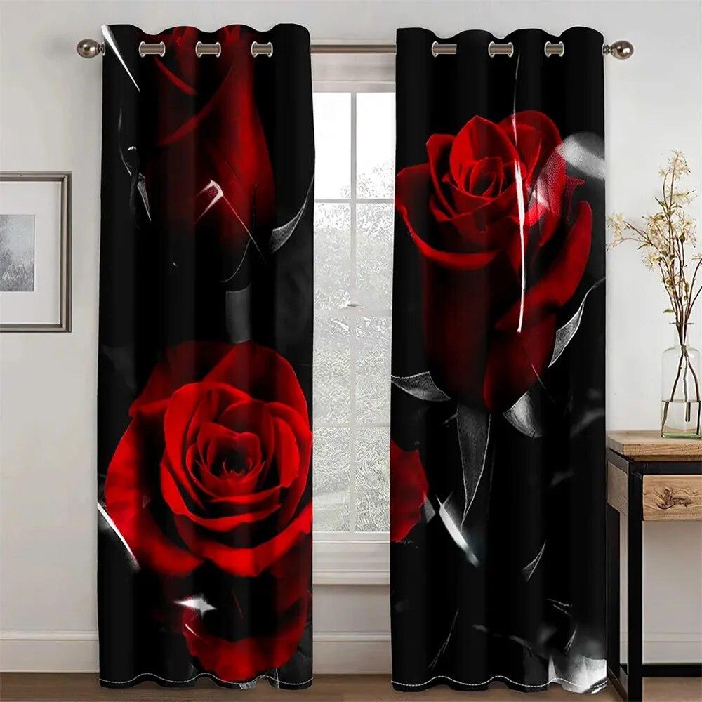 Romantic Love Swan Red Rose Flower Window Curtains Blinds For Living Room Kids Bedroom Bathroom Kicthen Door Home Decor