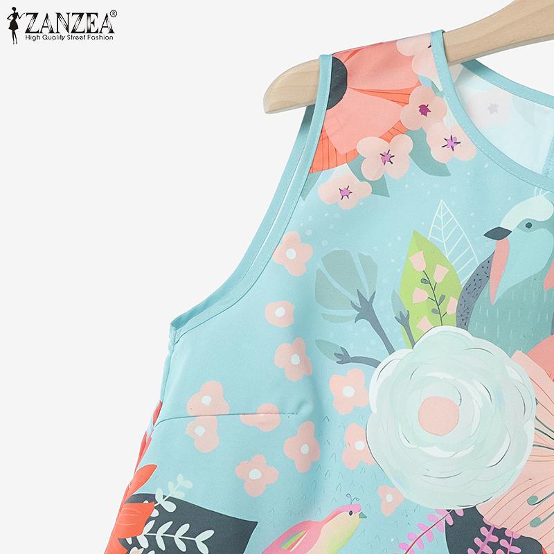 ZANZEA Womens Sleeveless Print Vest and Pants Summer Two Piece Suit Sets