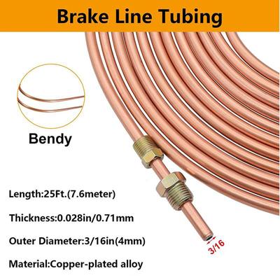 Copper Brake Line 25Ft Brake Line Coil Roll Fitting Kit Anti-Rust Fittings Connector Set Car Repair Tool For Braking