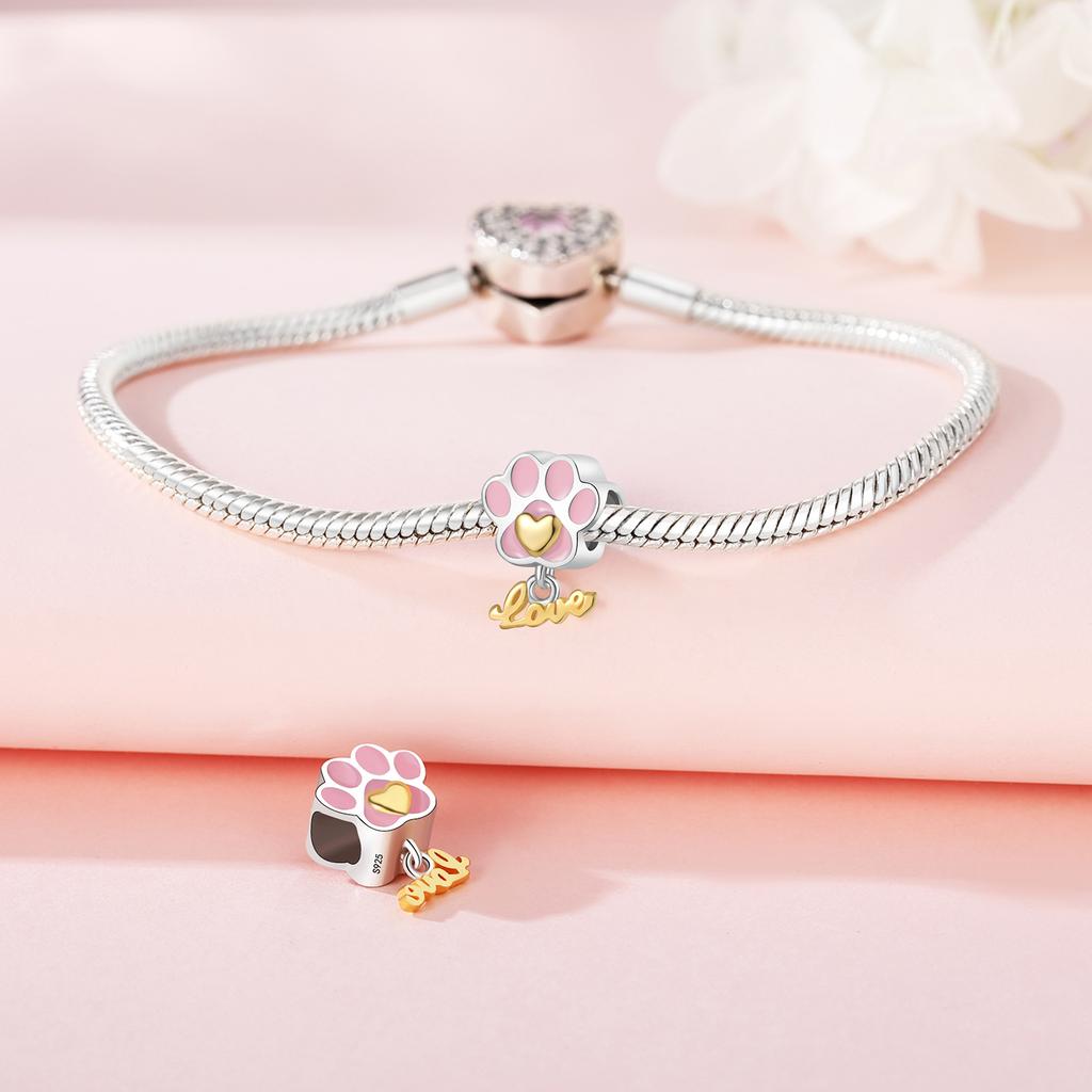 Beads Copper Charms Original Pink Claw Love Pendant Beads Fit Bracelet Jewelry Diy Women Fine Gift Accessory