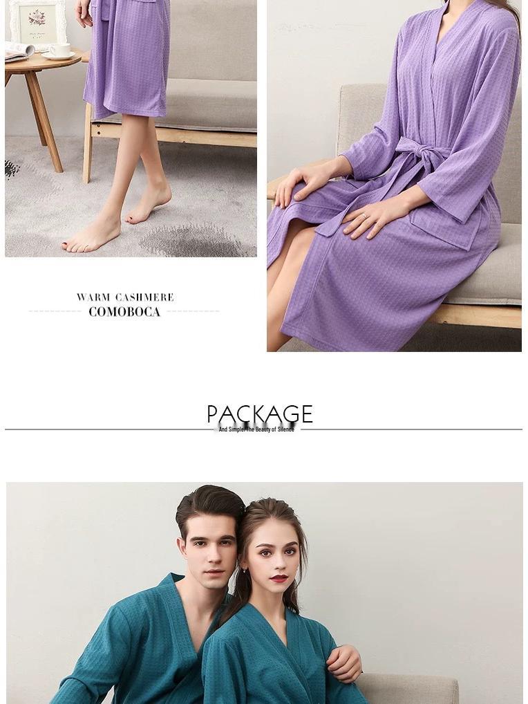 Summer Waffle Mid-Length Bathrobe - Unisex Seven-Sleeve Pajama & Homewear for Couples