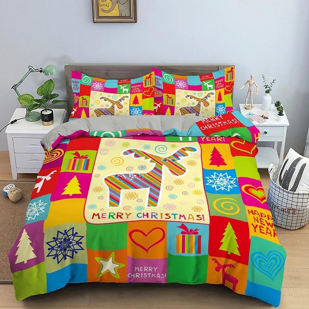 

For Bedroom - Merry Christmas Bedding Set Christmas Decorations Duvet Quilt Cover Set King Queen Twin Size Bedclothes 70x133cm 2pcs