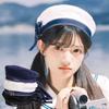 Weißer Uniform-Baskenmützenhut für Damen Modischer Süßer Matrosenhut Koreanischer Stil Buchstabenstickerei JK Schleife Malerhut Uniformkappe