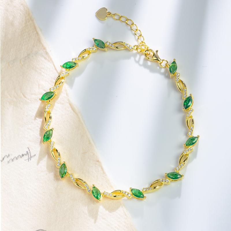 2023 New S925 Sterling Silver Mori Bracelet Women's, Summer Versatile Green Crystal Zircon Bracelet Jewelry