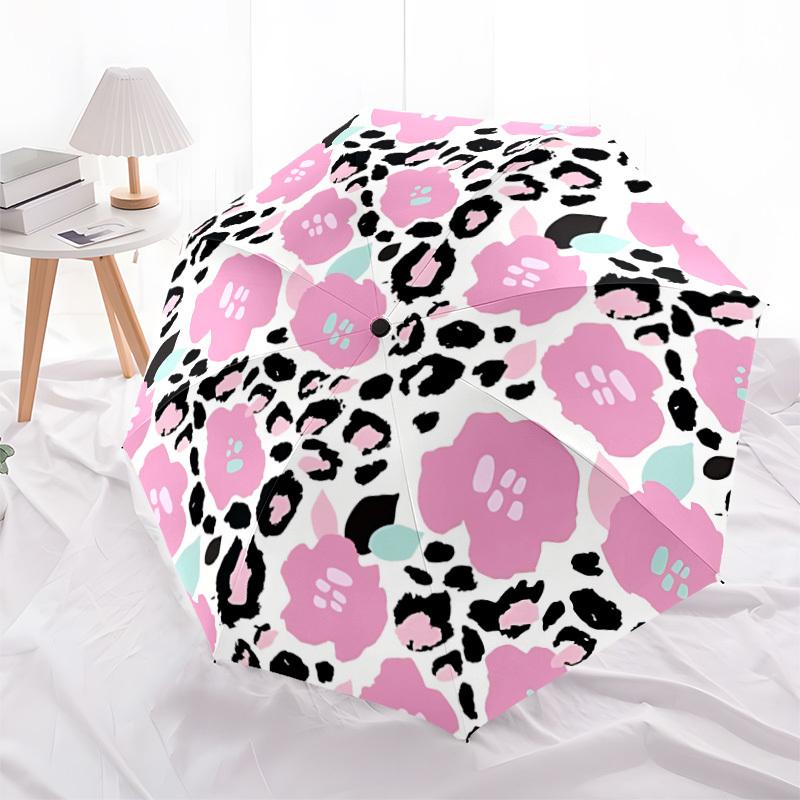 1pc Cheetah Floral Automatic Umbrella | Portable Foldable 8-Rib Manual Open, Cute Birthday & Holiday Gift for Outdoor Yy260107107