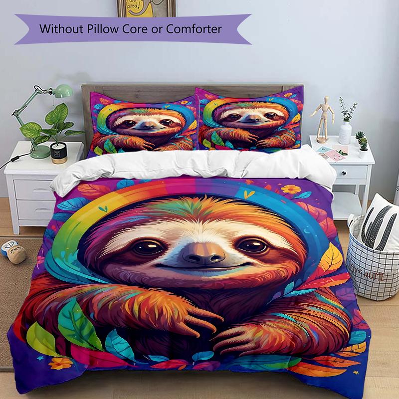 3pcs Rainbow Sloth Quilt Cover Set, Soft and Cozy Bedroom 135x200cm