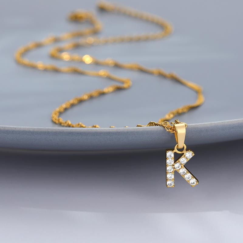 Cubic Zirconia Initial Letter Pendant Necklaces For Women Stainless Steel Gold Color Chain Alphabet Chokers Jewelry Accessories