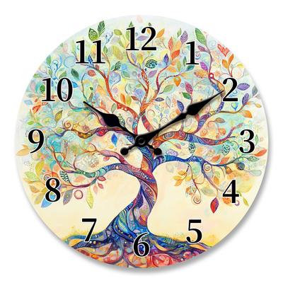 Creative Colorful Tree Pattern Design Wooden Wall Clock, Abstract Art Style Silent Clock, Suitable for Living Room, Bedroom, Kit