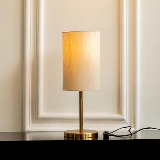 Tisch-LED-Lampe Modern Schlank Messing 48,2 cm Höhe Mit Cremeweißem Zylinder-Lampenschirm Für Schlafzimmer, Wohnzimmer, Nachttisch 1er-Pack