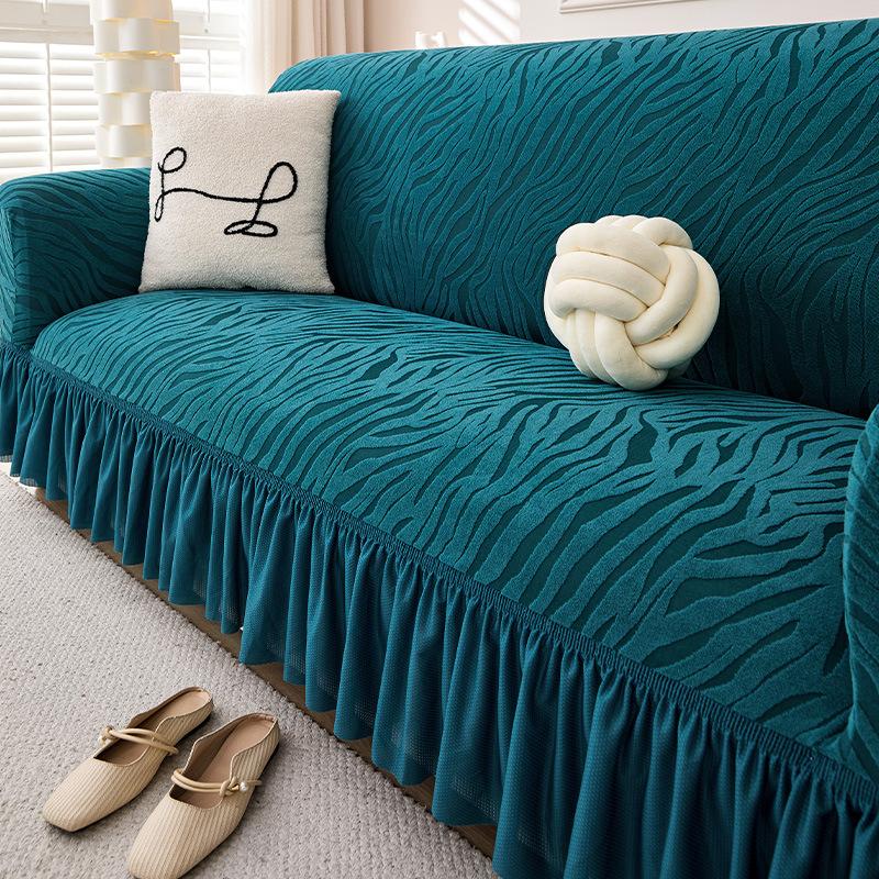 Polar Fleece Skirted Sofa Cover New Four Person Protective Cover Universal Anti Cat Scratch Elastic Sofa Cover