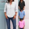 Women's Fashion Casual Solid Color Print Long Sleeve V Neck Blouses & Shirts