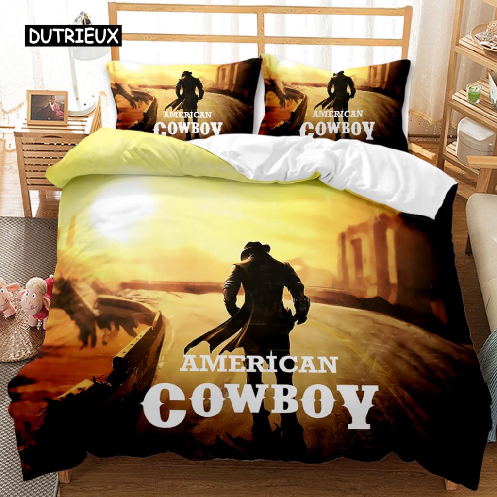 Western Cowboy Duvet Cover Teens Wild West Themed Cowboy Hat and Gun Western Style Double Queen King Size Polyester Qulit Cover