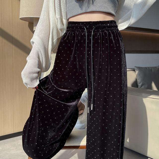 Women's High Waist Gold Velvet Starry Sky Wide-Leg Sweatpants