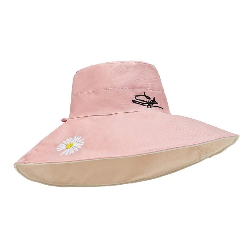 Sun Visor Embroidery Big Brim Fisherman's Hat Polyester Cotton Double-sided Daisy Sunscreen Female