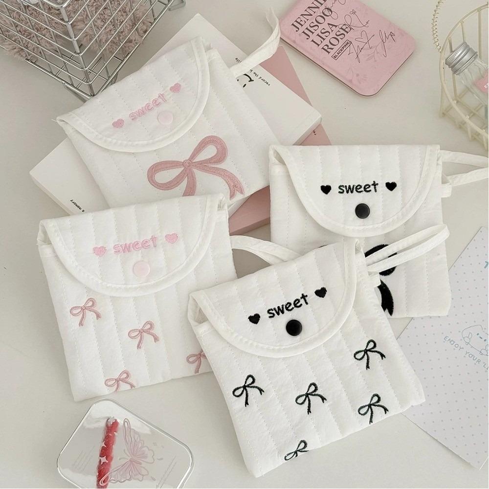 Korean-Style Embroidered Clutch Sweet Bowknot Embroidery Cosmetic Bag Sanitary Pad Pouch Women