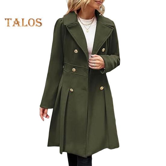 

Женский шерстяной жакет с отложным воротником, однотонное двубортное пальто средней длины, термобелье с длинными рукавами, для поездок на работу, свиданий, весна-осень-зима L армия зеленый