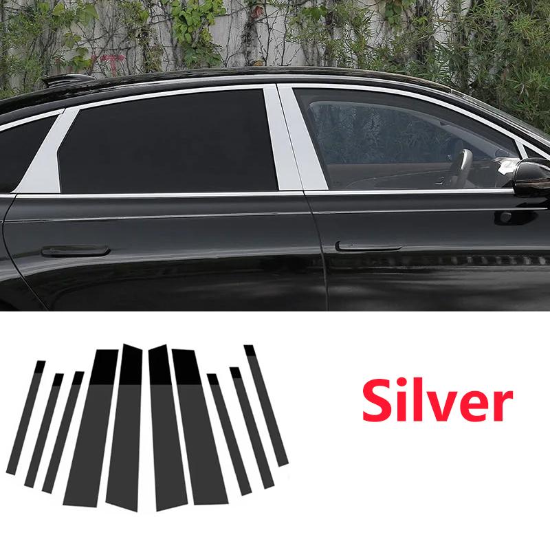 

For Volkswagen VW Tiguan L Accessories R-Line 2017~ LWB MK2 10PCS Window Trim Covers B C Pillar Posts Stickers Accessories срібний