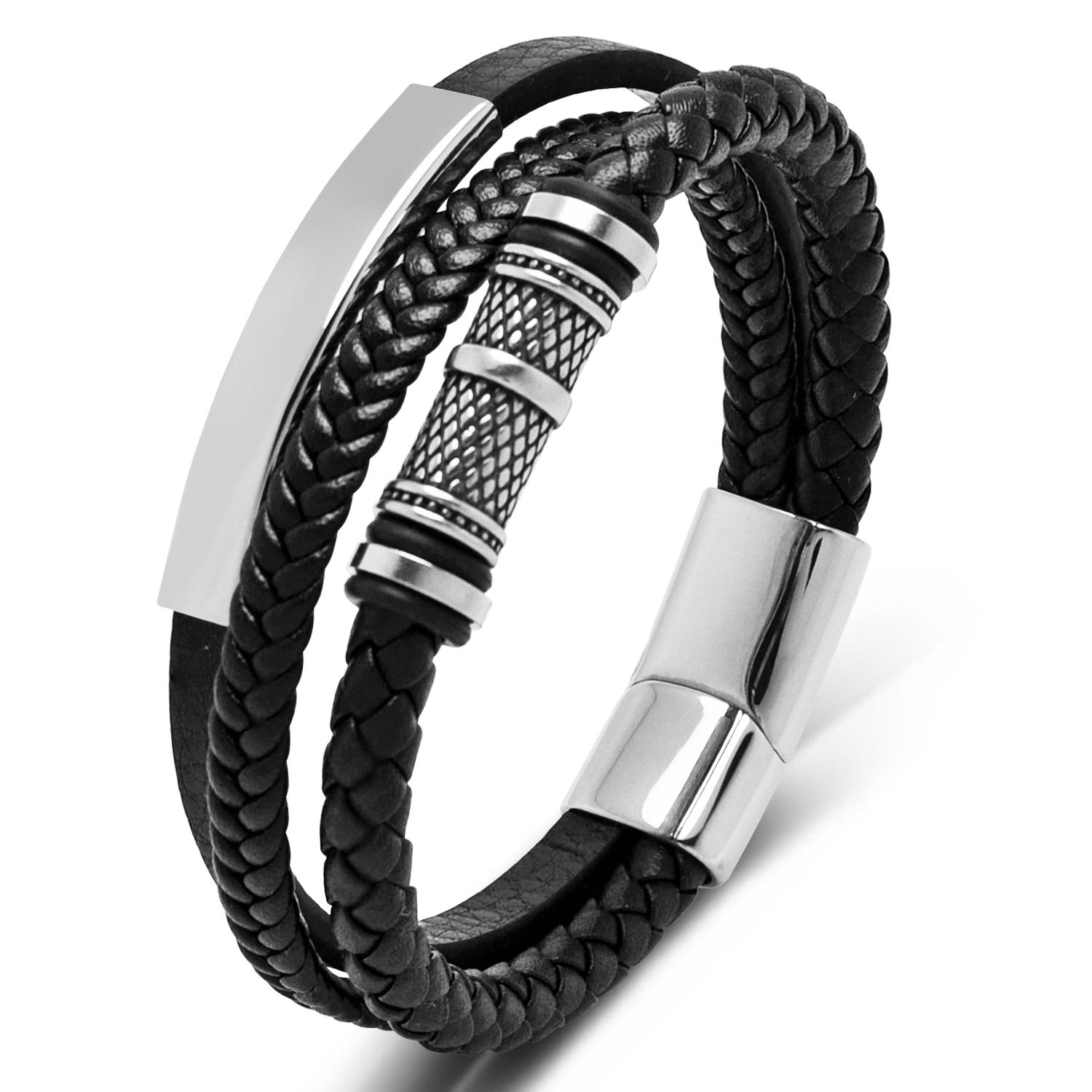 

Кожаный плетеный браслет из нескольких веревок из нержавеющей стали