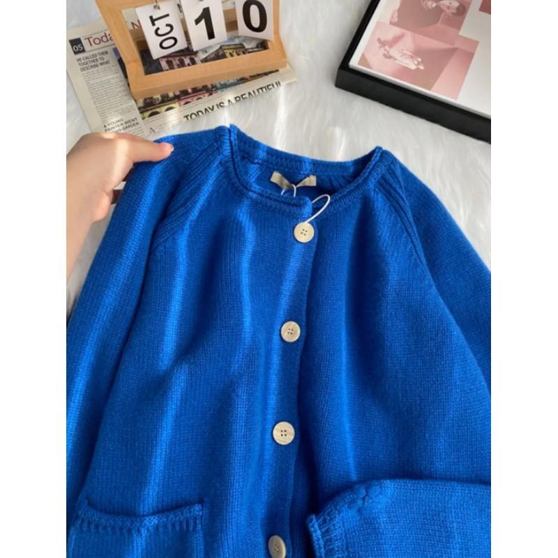 Women Design Knitted Cardigan Sweater Sensibility Nichelantern Sleeve Top Crew Neck Outerwear