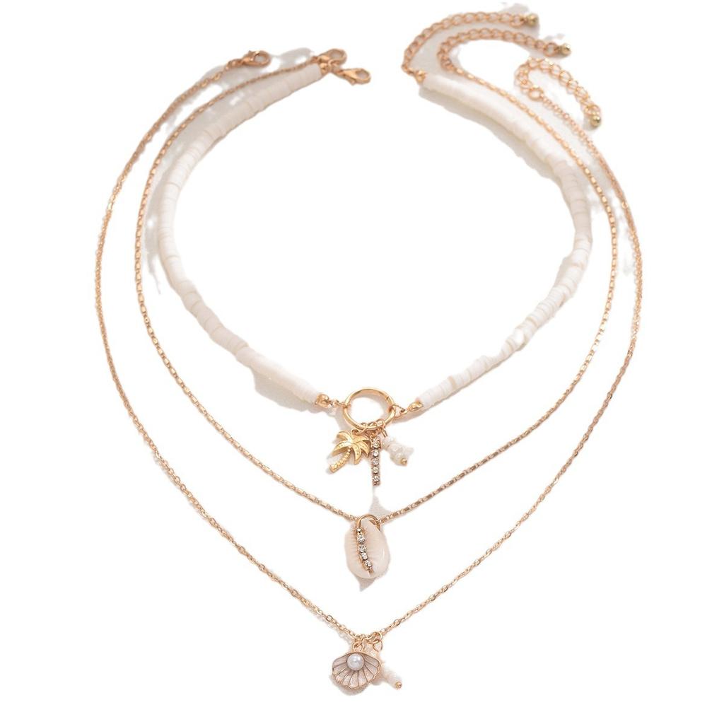 European and American Bohemian Soft Pottery Necklace Stacked Retro Ocean Shell Coconut Scallop Collarbone Chain Female