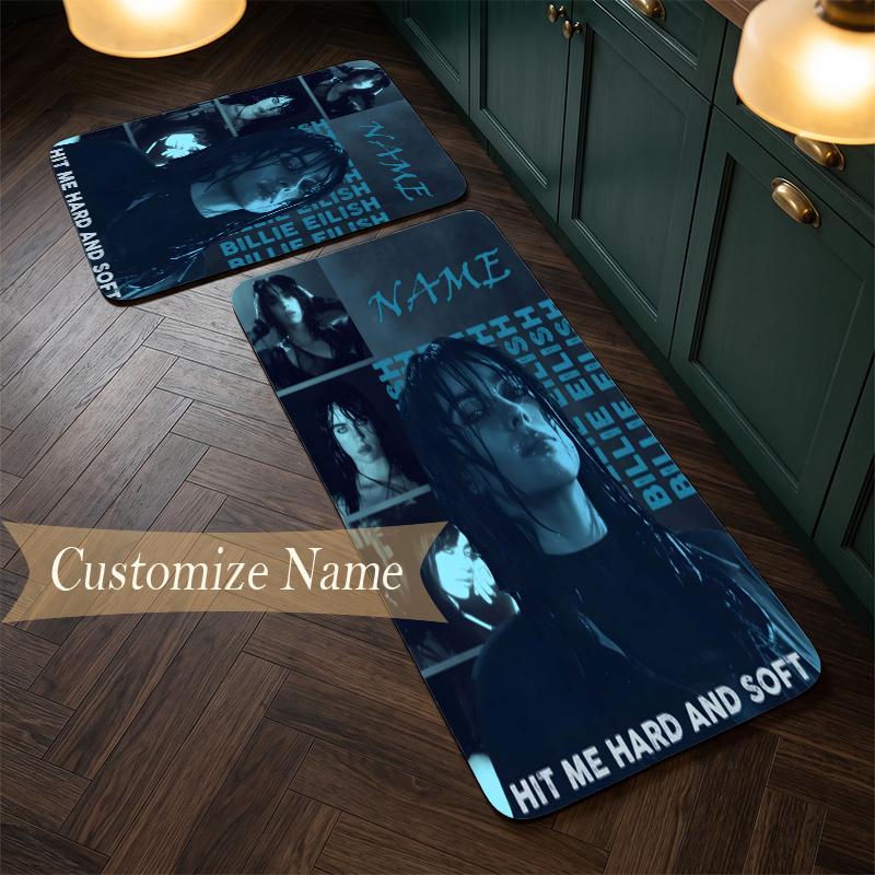 Billie eilish (23) Customize Name Flannel Kitchen Mat Soft Non-Slip Kitchen Floor Runner Rug for Home Kitchen Decor