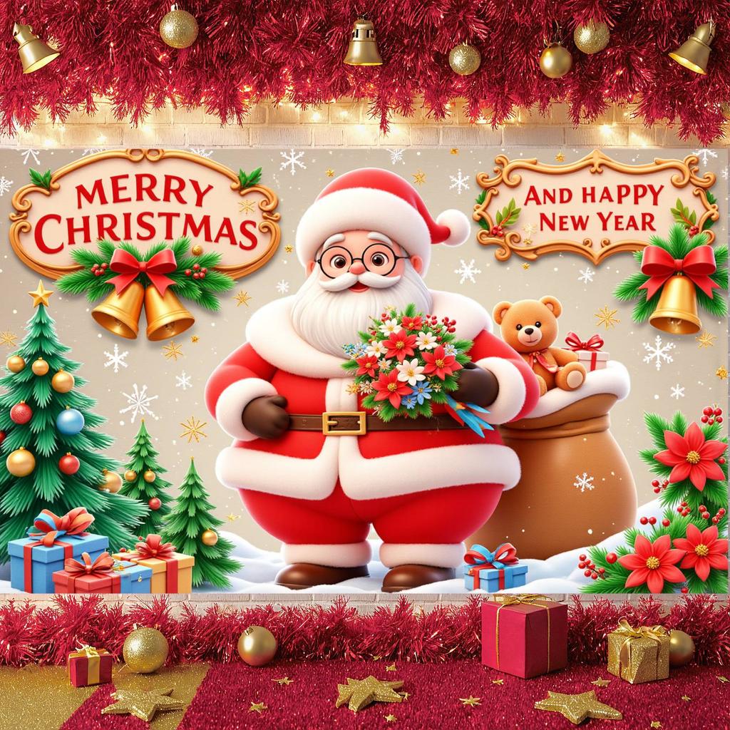 New Year Banner Santa Claus Design Holiday Celebration Banner Christmas New Year Banner Red Green Theme For Home Party Holiday