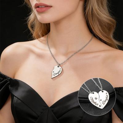 1 Pair Necklace Family Bonds Heart-Shaped Pendant Necklace Mom Daughter Matching Charm Necklace Jewelry Accessories